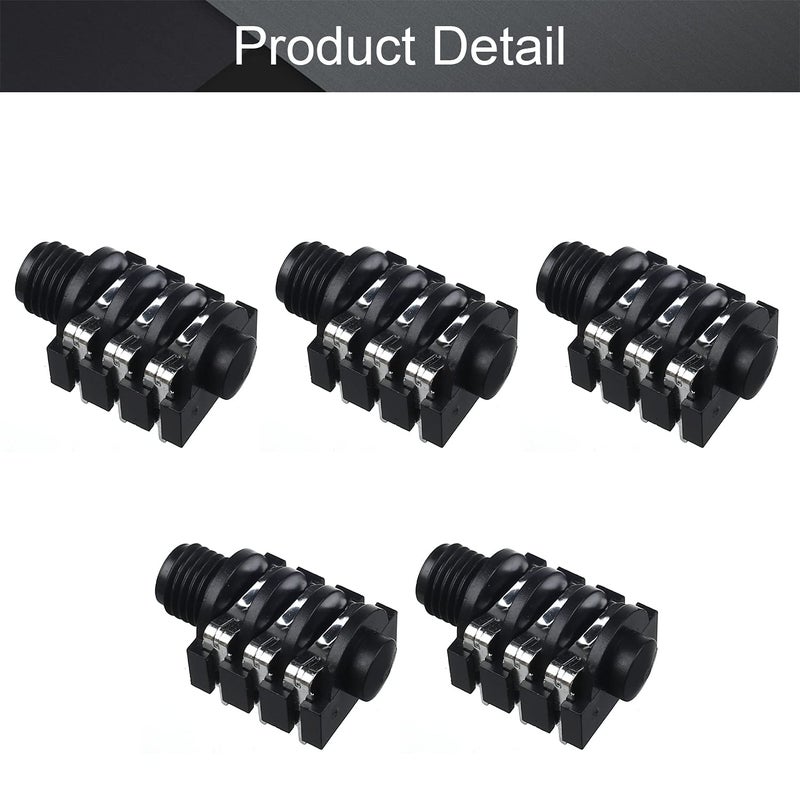 Fielect 5Pcs PCB Mount 6.35mm 6 Pin Socket Headphone Stereo Jack Audio Video Connector Black - Image 4